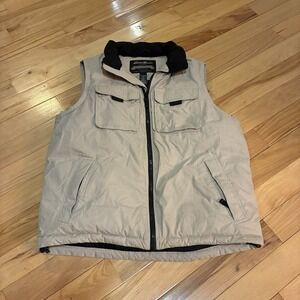Vintage Eddie Bauer Puffer Vest Mens Large Tall Beige Goose Down Fishing Feild